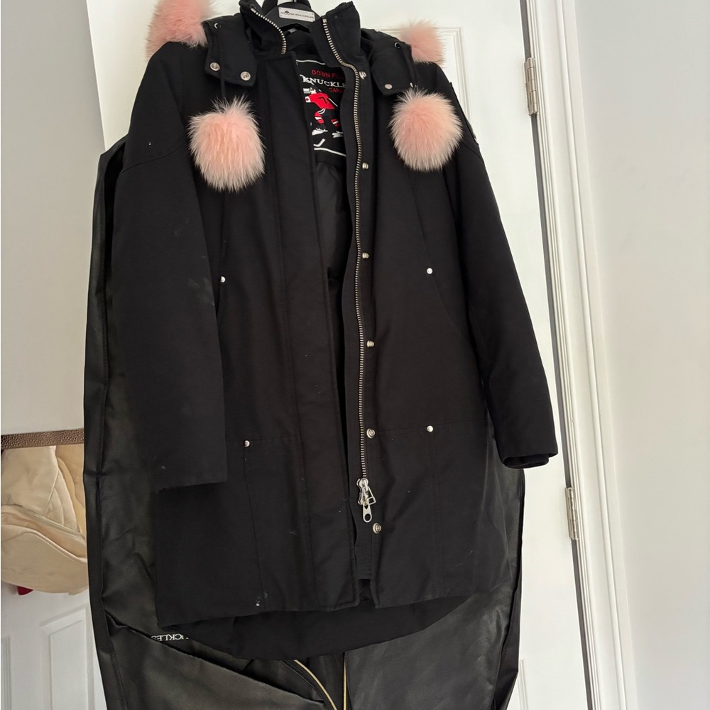 Women's Moose Knuckles Parka  Black with Pink Accents